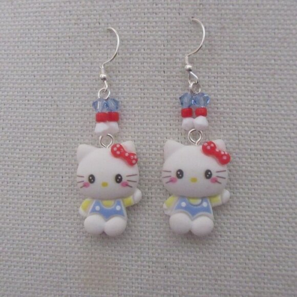 Choice of Handmade Hello Kitty Inspired Earrings Sterling Ear Wires - Picture 1 of 3